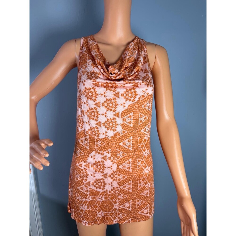 Banana Republic Tank Top Womens XS NWT Orange Geometric Cowl Neck Racerback Cami